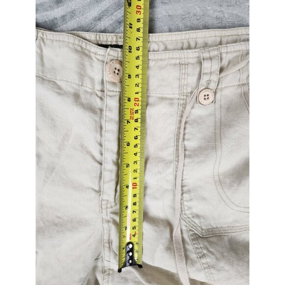 Eddie Bauer Knee High Shorts Women's 16 100% Linen Drawstring Beige Breathable - Picture 12 of 13